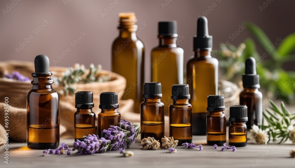 Various bottles of essential oils and herbs Various bottles of essential oils and herbs