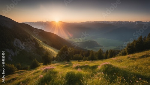 A beautiful sunset over a grassy hillside