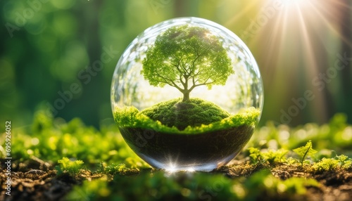A glass globe with a tree inside