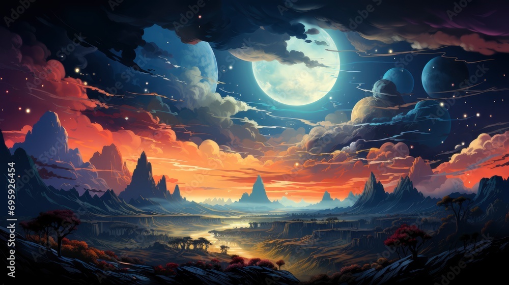 Obraz premium Planet Earth View Space Visible Atmosphere, Background Banner HD, Illustrations , Cartoon style