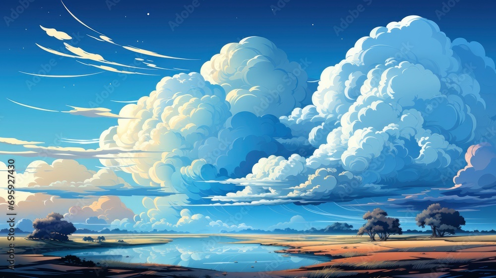 Sky Blue Azure Clouds Bright White, Background Banner HD, Illustrations , Cartoon style
