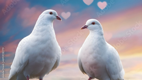 Two white doves fall in love.
