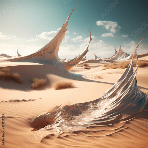 Surreal desert landscape with sand dunes sculpted by the wind. © Cao