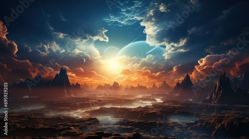 Sunbeam Through Haze On Blue Sky, Background Banner HD, Illustrations , Cartoon style photo