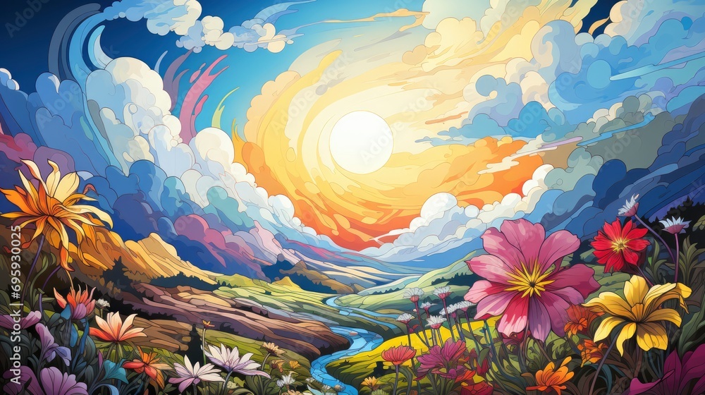 Sunshine Blue Sky Flares Summer, Background Banner HD, Illustrations , Cartoon style Sunshine Blue Sky Flares Summer, Background Banner HD, Illustrations , Cartoon style