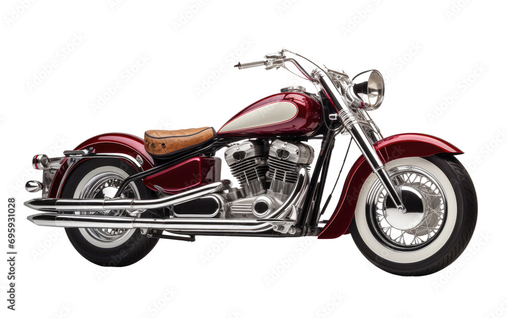 A Cruiser Motorcycle's Classic Side Revealed On a White or Clear Surface PNG Transparent Background.