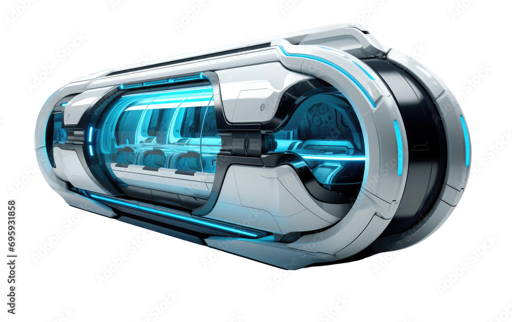 Obraz premium Futuristic Horizon Hyperloop Pod with High-Tech Charm On a White or Clear Surface PNG Transparent Background.