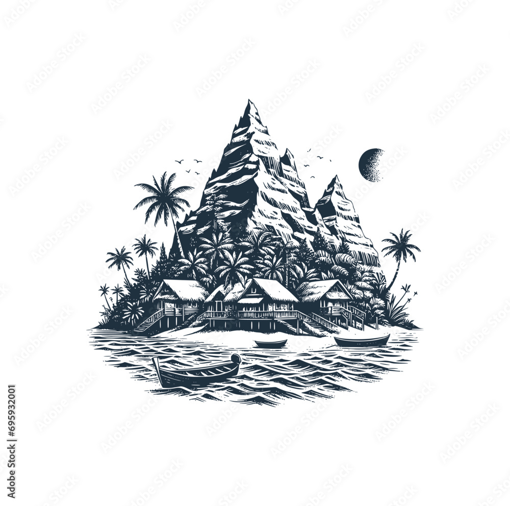 Bora-bora beach illustration - obrazy, fototapety, plakaty 