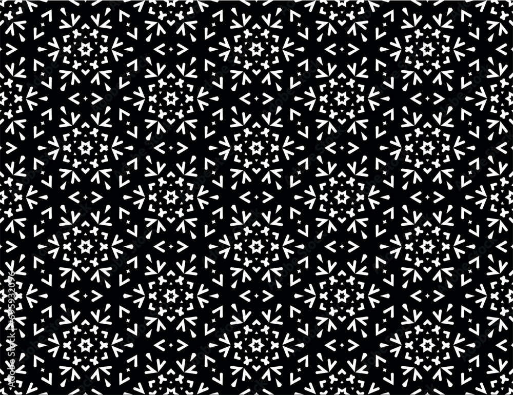 Abstract geometric pattern with lines, snowflakes. A seamless vector background. White and black texture. Graphic modern pattern.