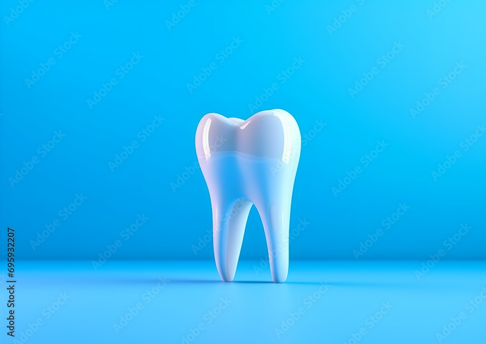 Healthy tooth model on blue background, generative ai. Healthy tooth model on blue background, generative ai.