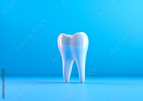 Healthy tooth model on blue background  generative ai.