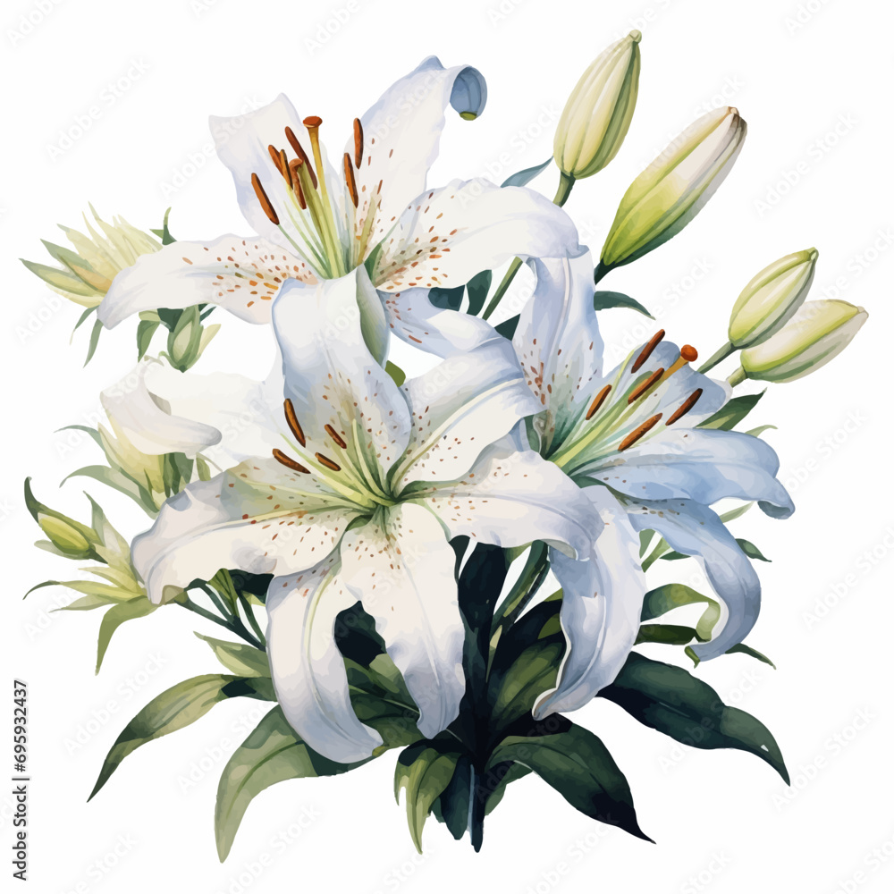 Fototapeta premium flower, lily, nature, floral, plant, flowers, leaf, illustration, pink, spring, blossom, beauty, flora, vector, design, bouquet, petal, summer, decoration, pattern, bloom, lilly, art, color, bud
