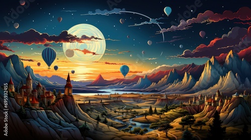 This Starlit Sky Cappadocia Turkey How, Background Banner HD, Illustrations , Cartoon style