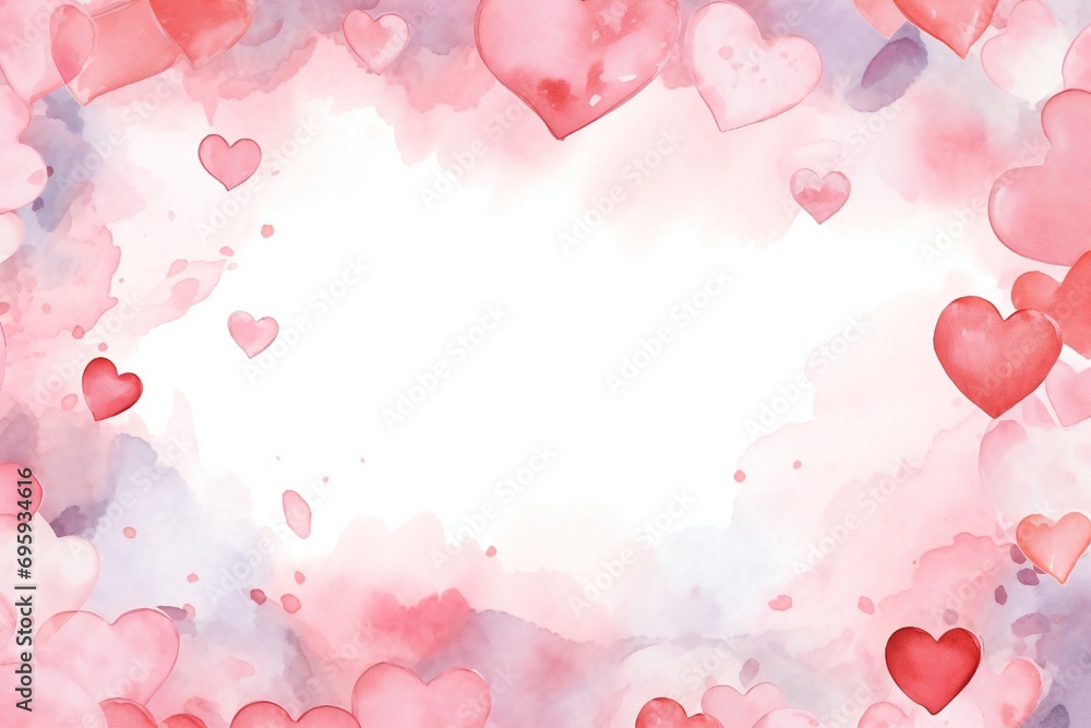 Abstract watercolor Valentine's day frame with empty space in the middle Generative AI 