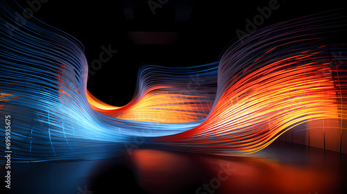 Dynamic, abstract art inspired by a mesmerizing light installation. Captures depth and movement photo
