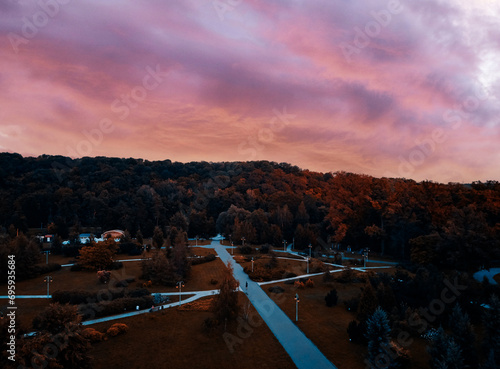 Aerial drone view of beautiful Feofania park in Kyiv, Ukraine. photo