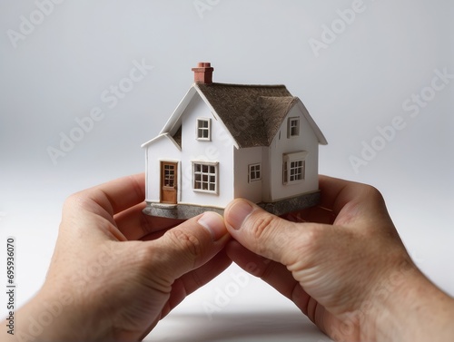 hand holding house real estate and property model