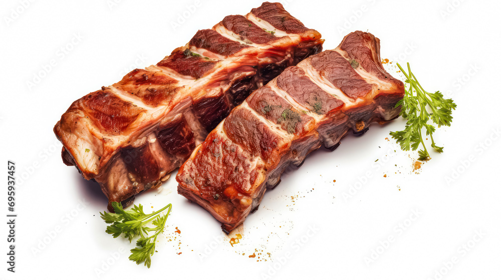 Savory perfection, Pork ribs on parchment with spices and herbs