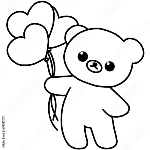 Photography Cute outline bear with balloon element, Hand drawn, doodle illustration