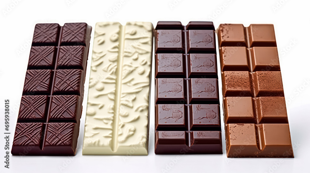Decadent delight: An array of white, milk, and dark chocolate bars Decadent delight: An array of white, milk, and dark chocolate bars