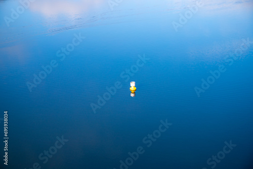 Buoy on a Sea, Blue Water and Clouds Reflection, Edersee