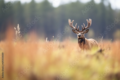 elk bull bugling during rut in open field photo