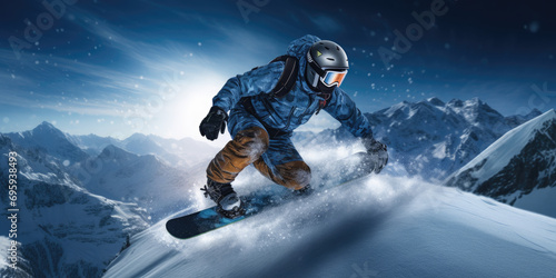 a man snowboarding down a snowy slope