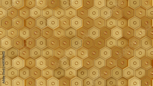 gold hexagon Digital abstract background 3D 4K