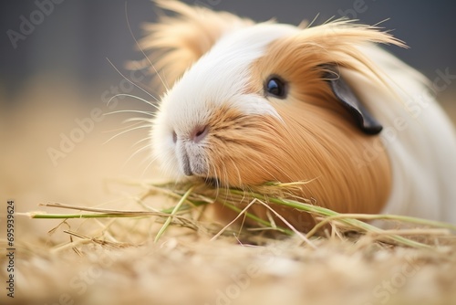 guinea pig chewing on hay strand