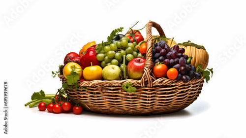 Natures bounty  A wicker basket filled with vibrant vegetables  fruits  and herbs