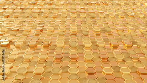 gold floor hexagon Digital abstract background 3D 4K