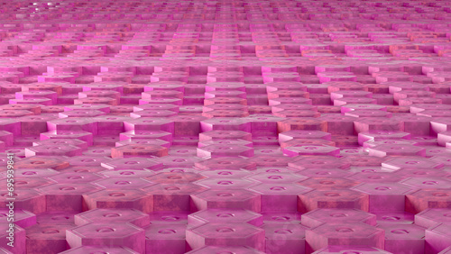 pink hexagon Digital abstract background 3D 4K