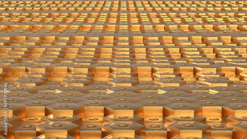 gold hexagon Digital abstract background 3D 4K