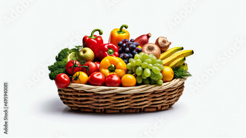 Natures bounty  A wicker basket filled with vibrant vegetables  fruits  and herbs