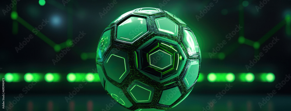 the futuristic soccer ball has a green lining