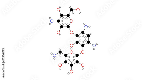 kanamycin a molecule, structural chemical formula, ball-and-stick model, isolated image kanamycin photo