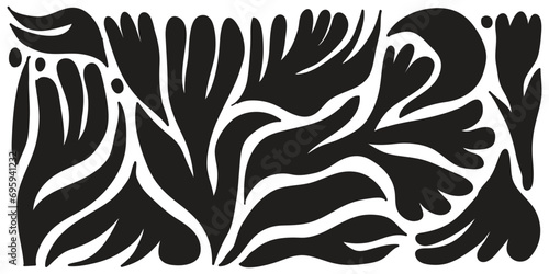 Natural hand drawn pattern design with leaves branch, flower. Simple contemporary style illustrated Design for fabric, print, cover, banner, wallpaper.