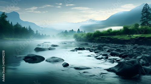 Flowing Elegance: PowerPoint Background with Riverside Charm