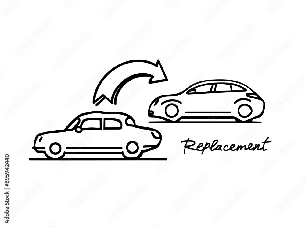 Car side view outline. Car replacement. Vector illustration.