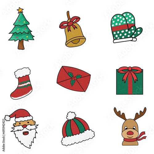 Set of Christmas element in cartoon design for card, postcard, wallpaper and background vector illustration. isolated against a white background
