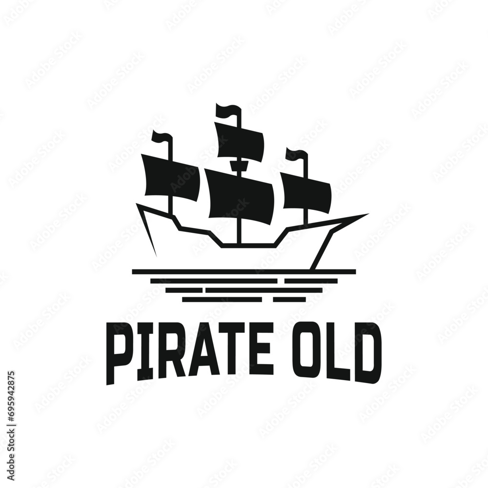 Sailing ship logo design ideas, simple logo design old pirate ship outline