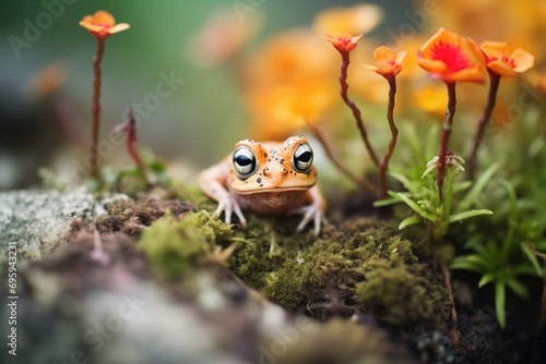 toad nestled in a flower bed © altitudevisual