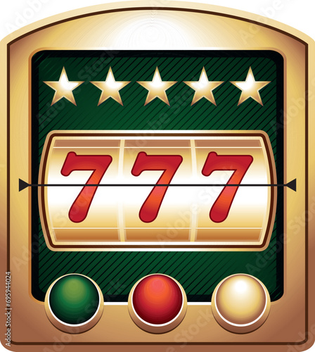 777 Casino jackpot. Slot machine. Hand drawn vector art. Illustration.