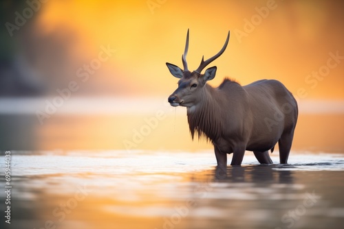 waterbuck silhouette at river sunset photo