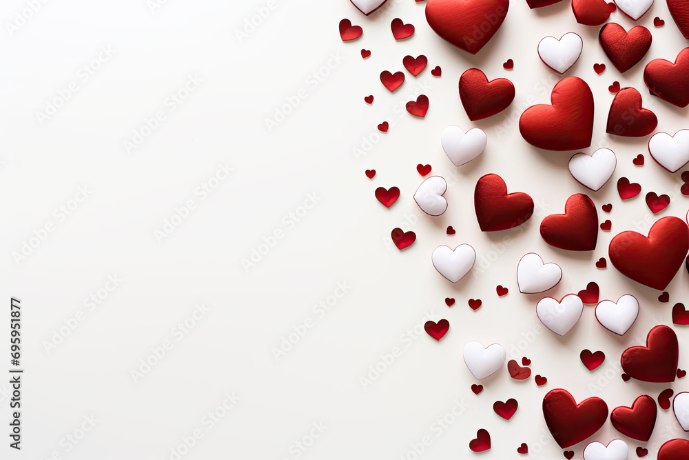 Red and white hearts on white background Red and white hearts on white background