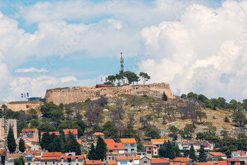 Old town Šibenik with St. John's Fortress (Tanaja) and St. Michael's Fortress (Tvrđava sv. Mihovila) in the state of Šibenik-Knin Croatia
 photo