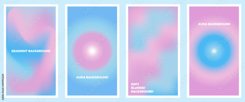 Set of Fluid Blurred Gradient background. Modern poster cover design. Invitation, greeting card or social media post template with soft gradient.Vector illustration