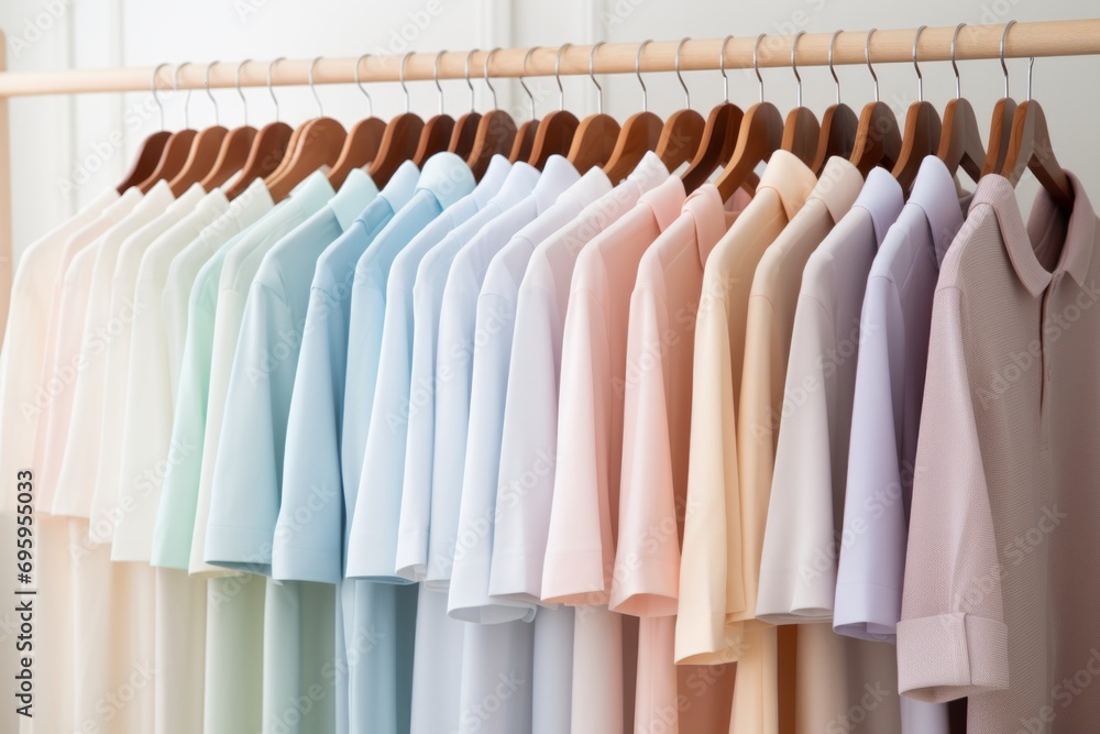 Row of pastel colored shirts on hangers Row of pastel colored shirts on hangers