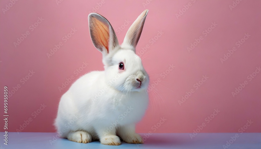 white rabbit on pink background generative ai