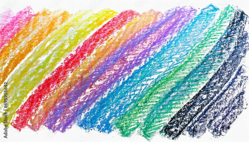 photo grunge hand drawn colorful scribble wax pastel rainbow crayon on white clipping path